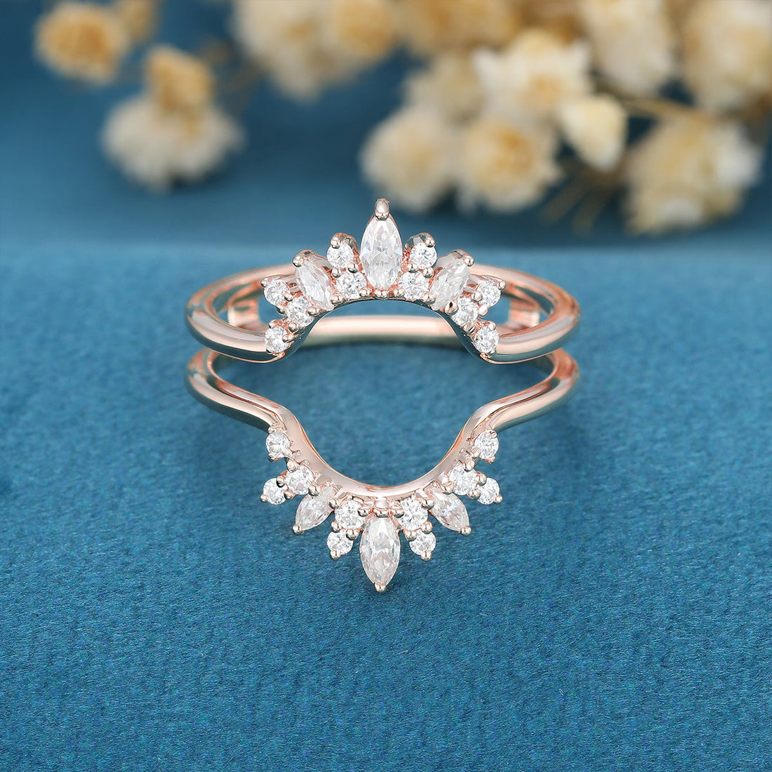 Double Diamond | Moissanite Curved Wedding Band Ring