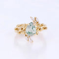 Nature Inspired Pear cut Moss Agate Leaf Gold ring set