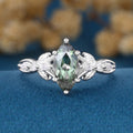 Marquise cut Lab Blue Green Sapphire Engagement Ring