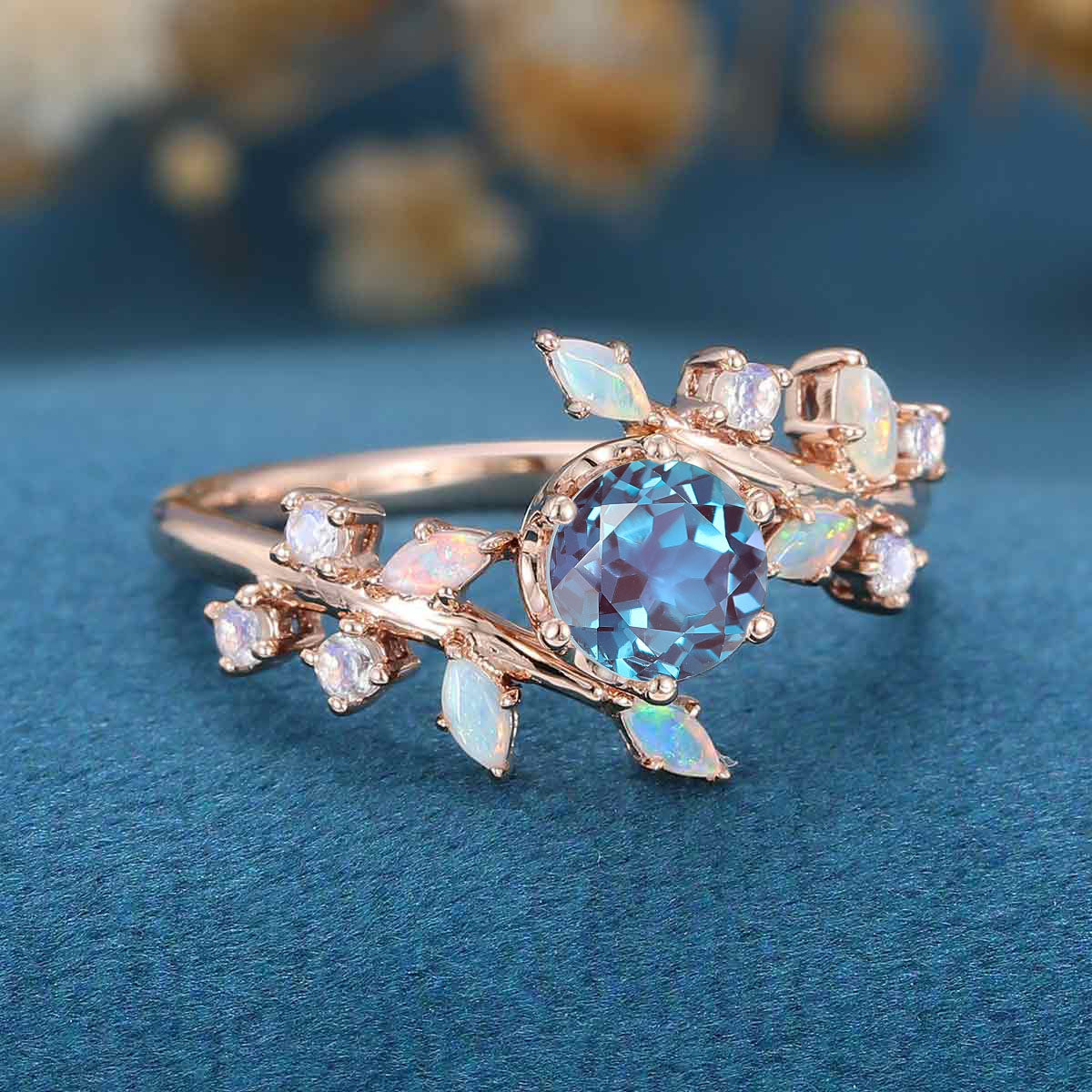 Round cut Alexandrite | Opal Engagement Ring 