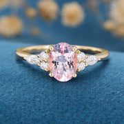 Oval cut Morganite Cluster Engagement ring