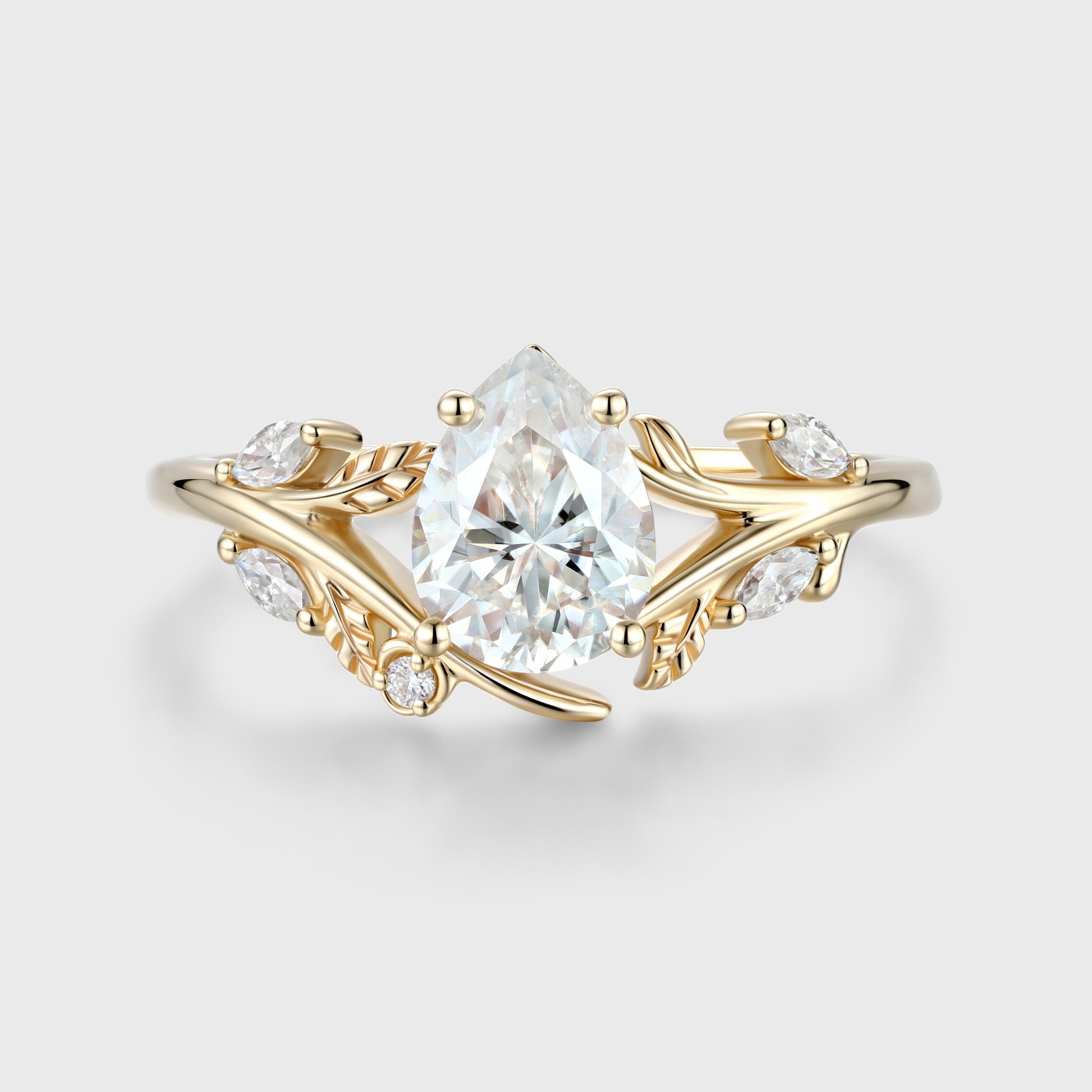 Nature Inspired Pear cut Moissanite Engagement Ring