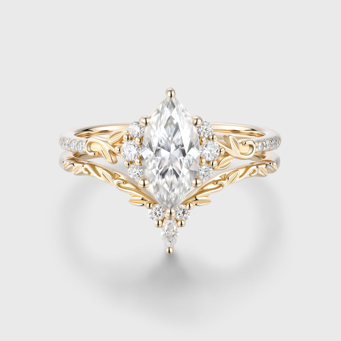 Marquise cut Moissanite Side Stone Wedding Bridal Set