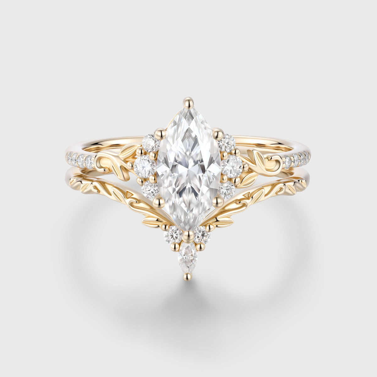 Marquise cut Moissanite Side Stone Wedding Bridal Set