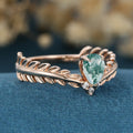 Nature Inspired Pear cut Moss Agate Leaf Gold Engagement Ring