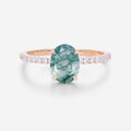 Oval Cut Natural Green Moss Agate Cluster Engagement Ring