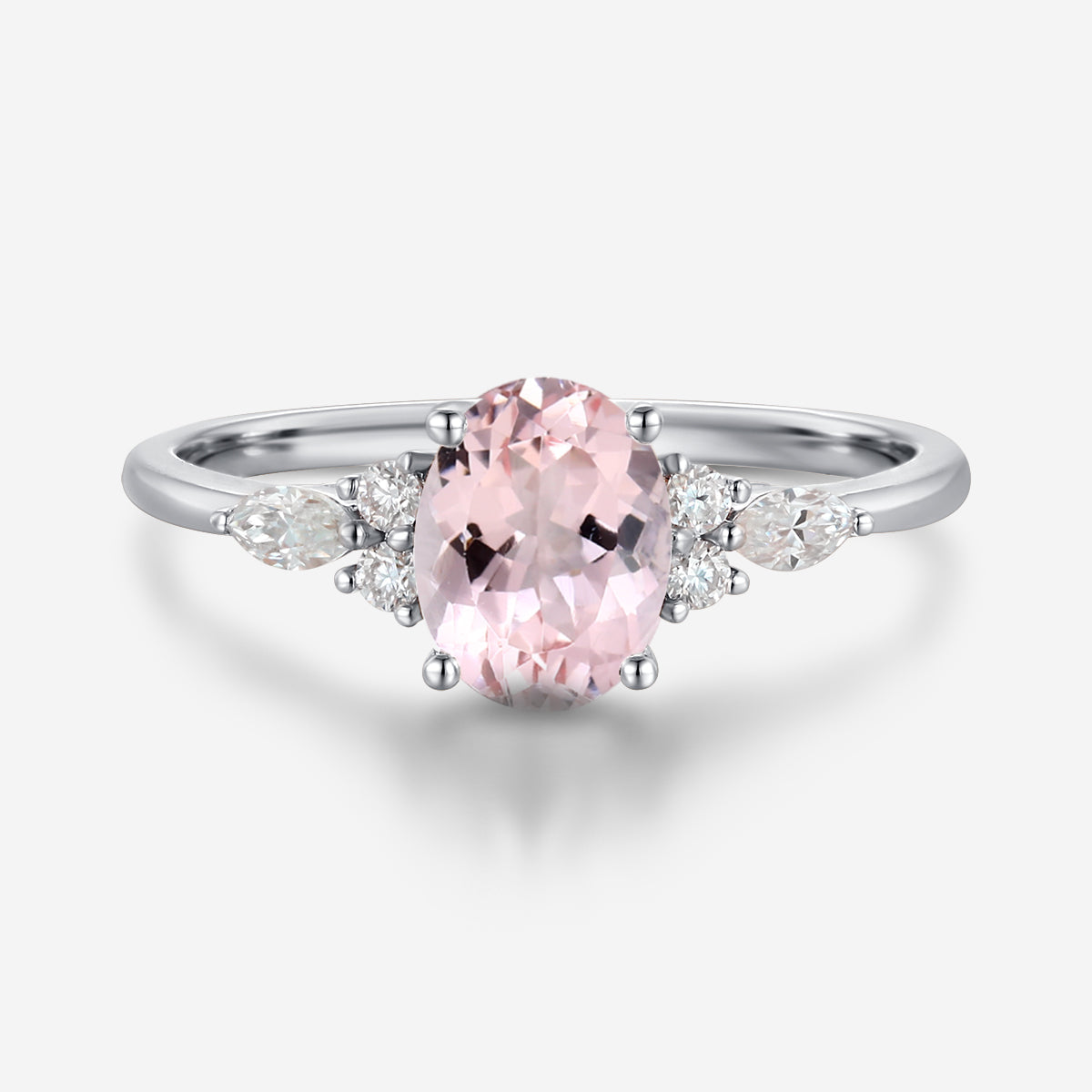 Oval cut Morganite Cluster Engagement ring