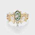 Hexagon cut Moss Agate Side Stone Bridal Set