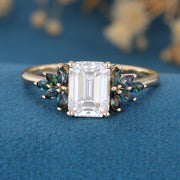 Emerald Cut  Moissanite Cluster Engagement ring