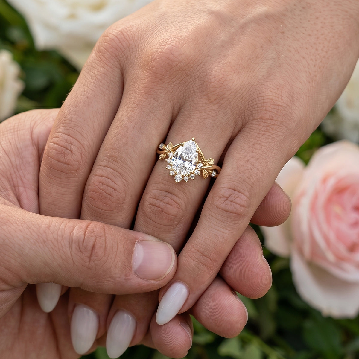 1.0CT~5.0ct  Pear cut Lab grown Diamond Twisted Shank Leaf Engagement Ring