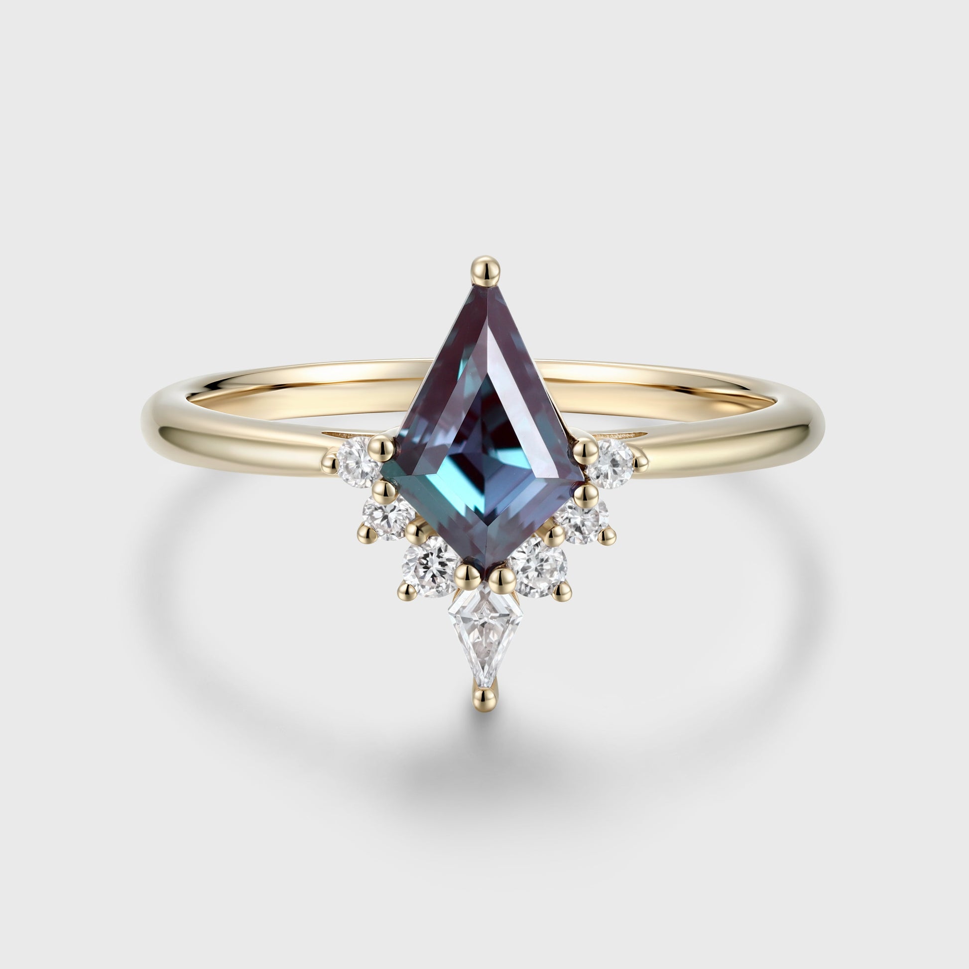 Kite Cut Lab Alexandrite Engagement Ring