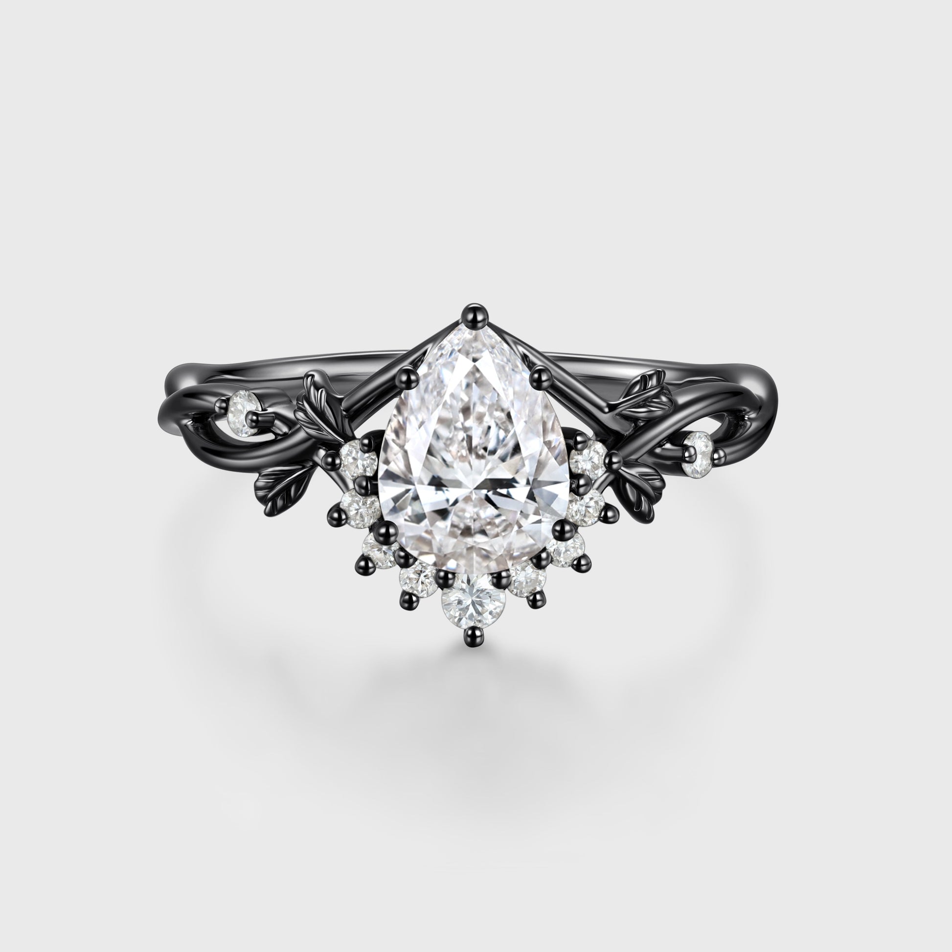 1.0CT~5.0ct  Pear cut Lab grown Diamond Twisted Shank Leaf Engagement Ring