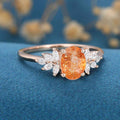 Oval cut Sunstone Cluster Engagement Ring 
