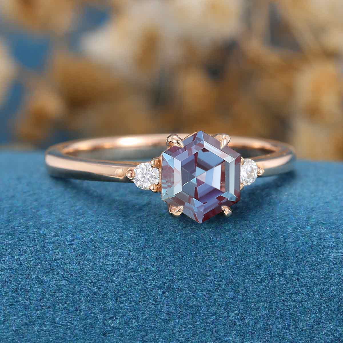 Hexagon cut Alexandrite | Diamond Engagement ring 