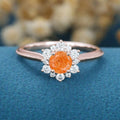 5mm Round cut Sun Stone Flower Halo Engagement ring
