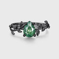Nature Inspired Pear cut Moss Agate Leaf Gold Engagement Ring