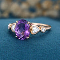 Oval cut Amethyst Solid Gold Engagement Ring