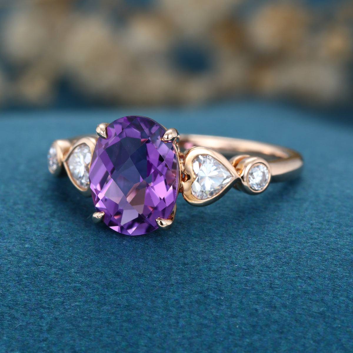 Oval cut Amethyst Solid Gold Engagement Ring