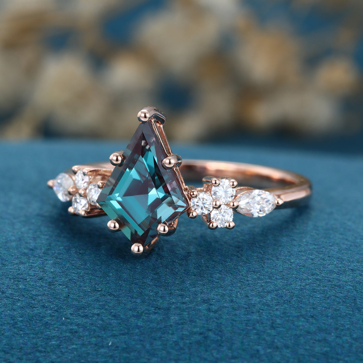 Kite cut Lab Alexandrite Solid Gold Engagement Ring