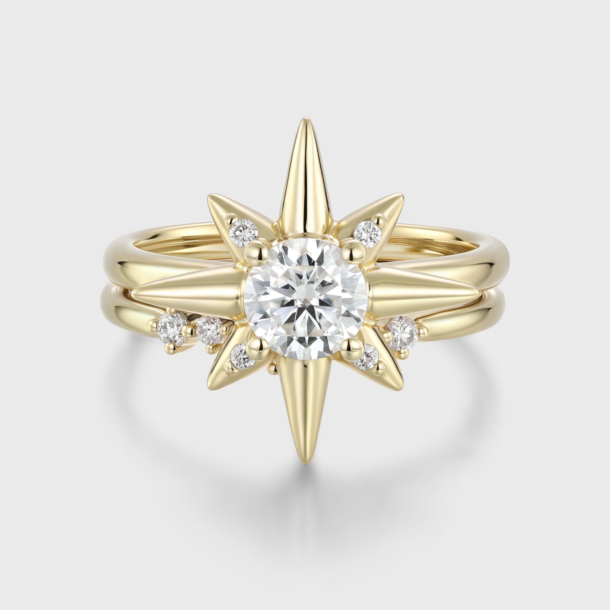 Round Cut Moissanite North star Engagement Ring set