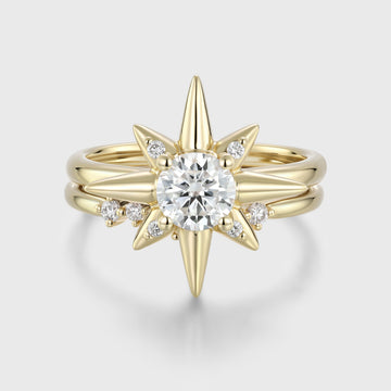 Round Cut Moissanite North star Engagement Ring set