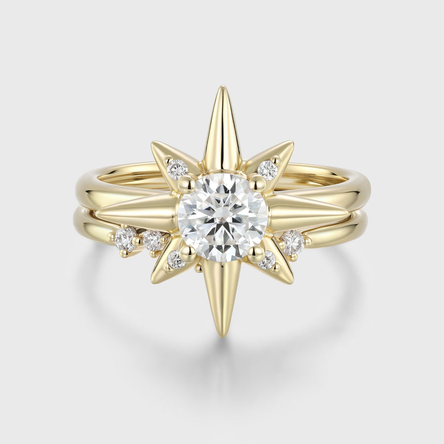 Round Cut Moissanite North star Engagement Ring set