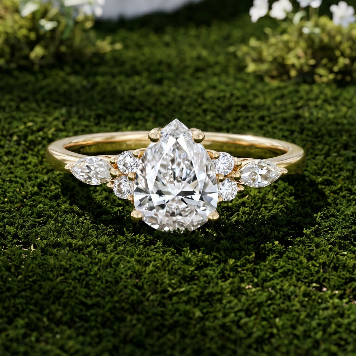 1.0CT~5.0CT Pear cut Lab grown Diamond Cluster Engagement Ring