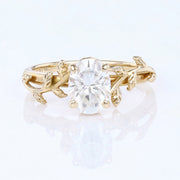 Nature Inspired Oval cut Moissanite Leaf Gold Engagement Ring