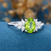 1.5Carat Oval cut Olivine Cluster Engagement Ring