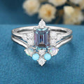 Emerald Lab Alexandrite Cluster Engagement Bridal Set