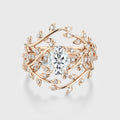 Nature Inspired Oval cut Moissanite Leaf Gold ring set