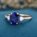 Hexagon cut Lab Blue Sapphire Solid Gold Engagement Ring