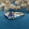 Pear shaped Lab Alexandrite Cluster Engagement ring