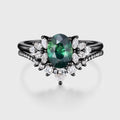 1.5Carat Oval Blue green sapphire Engagement ring Bridal Set