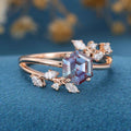 Hexagon cut Alexandrite | Diamond Engagement ring 