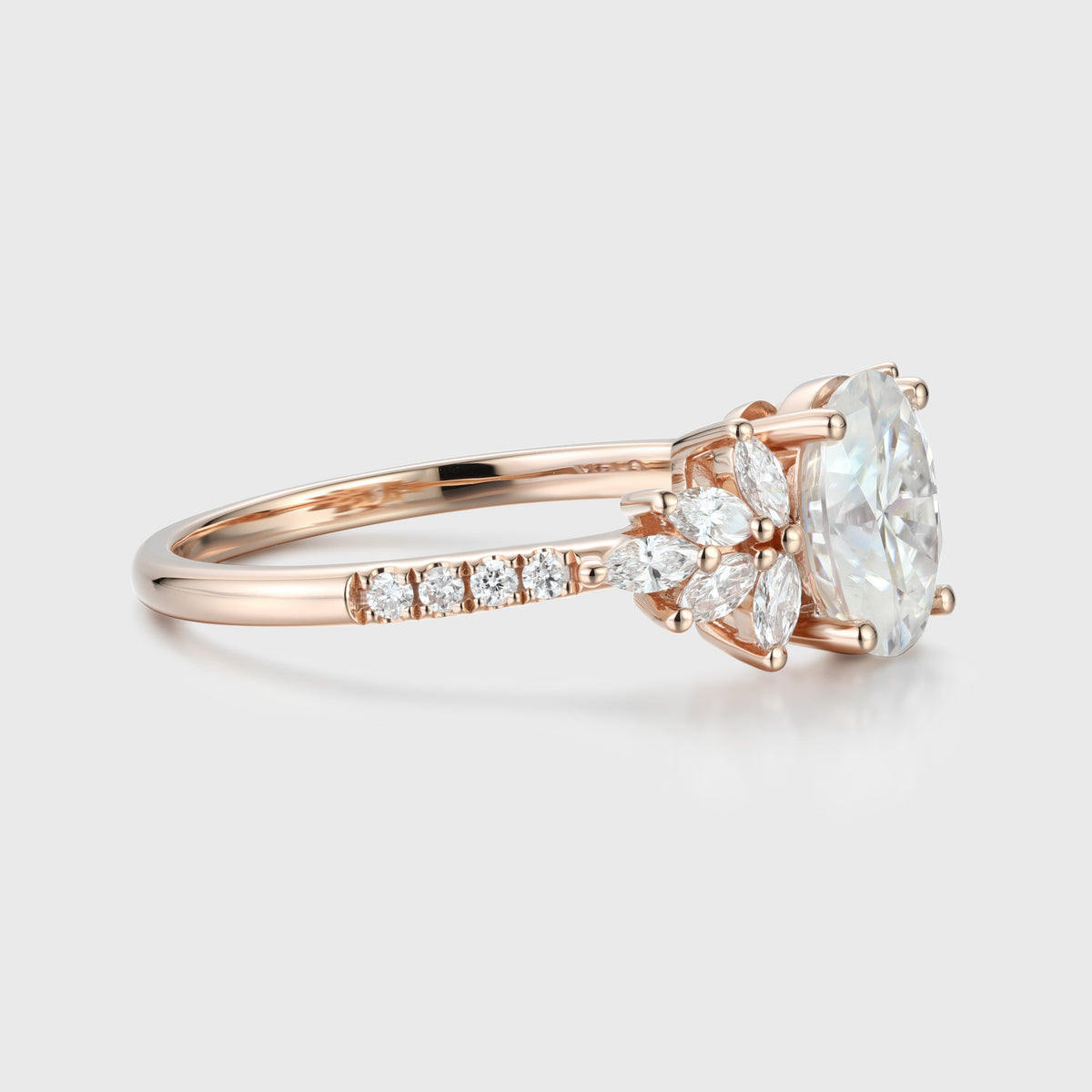 Oval cut Moissanite Cluster | Half Eternity Engagement ring