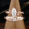 Nature Inspired Moissanite Couple Rings | D Color VVS1 | Rose Gold Leaf Wedding Bridal Set (Copy)