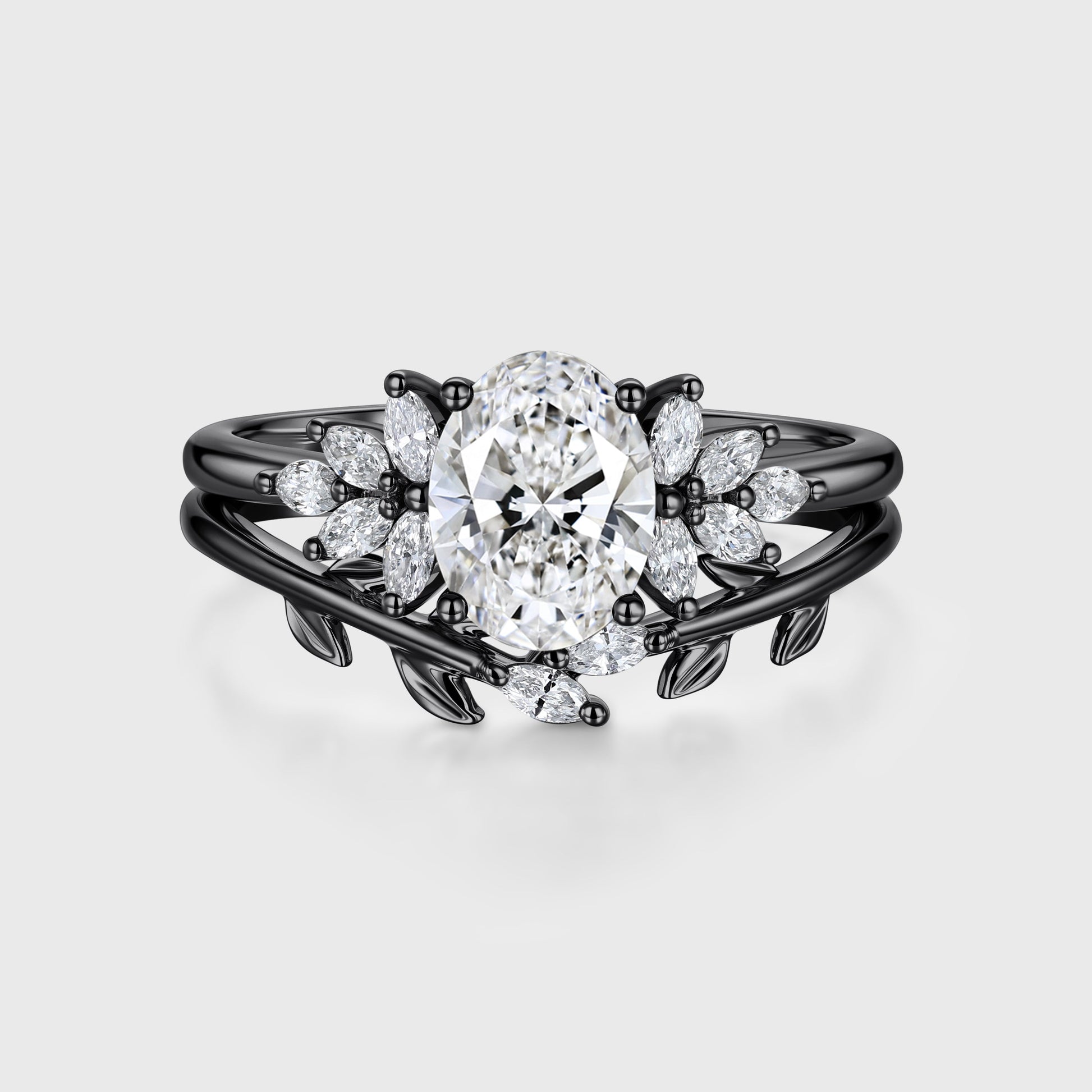 1.0CT~5.0CT Oval cut Lab grown Diamond Cluster Engagement Ring Set
