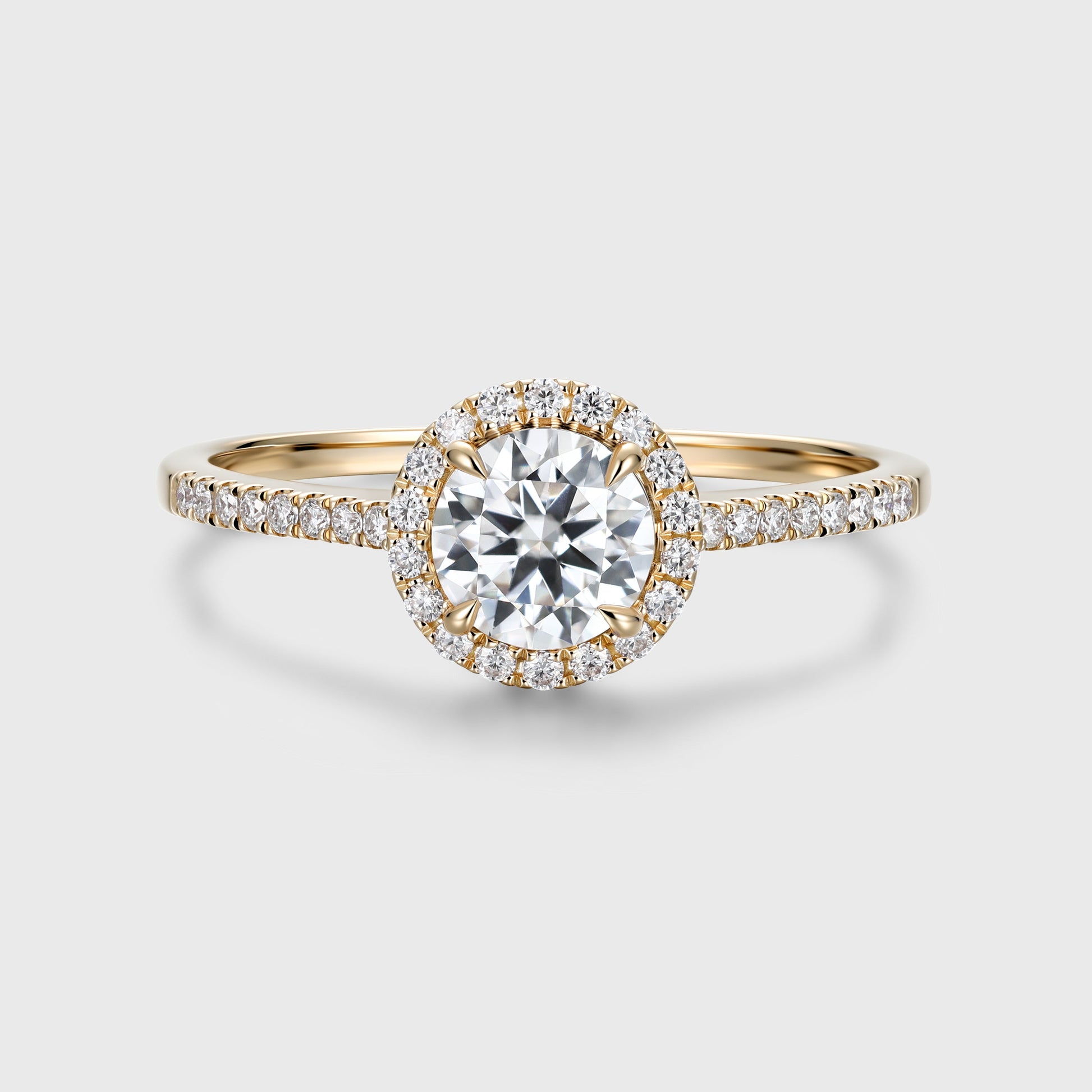 Round cut Halo Moissanite Half Eternity Engagement Ring