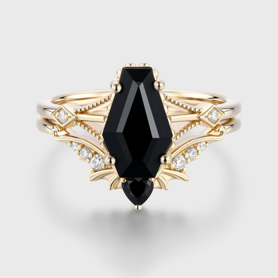 Coffin cut Black Onyx Gothic Bridal Set