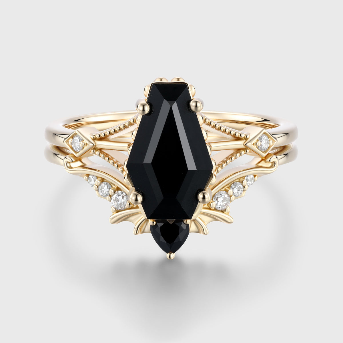 Coffin cut Black Onyx Gothic Bridal Set