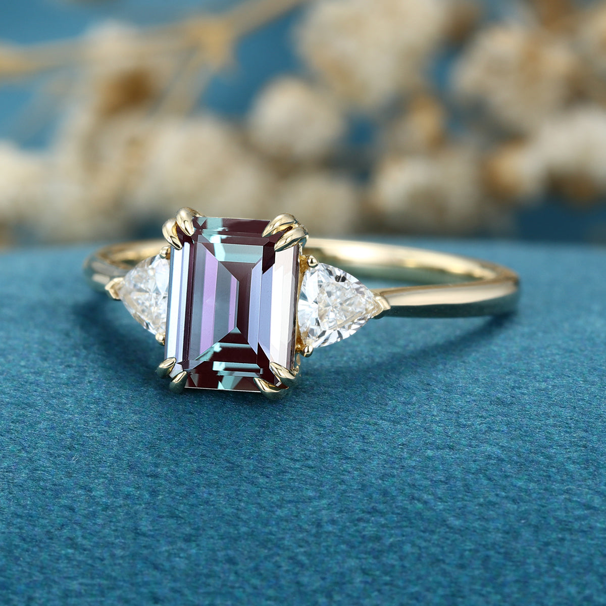 2.0Carat Emerald Cut Alexandrite Engagement Ring