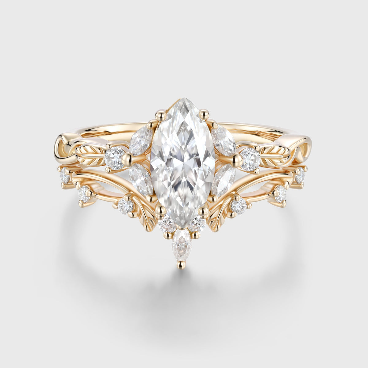 Marquise cut Moissanite Leaf Vine Wedding Bridal Set