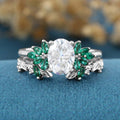 Oval cut Moissanite Rose Gold Matching Diamonds | Lab Grown Emerald Wedding bridal set