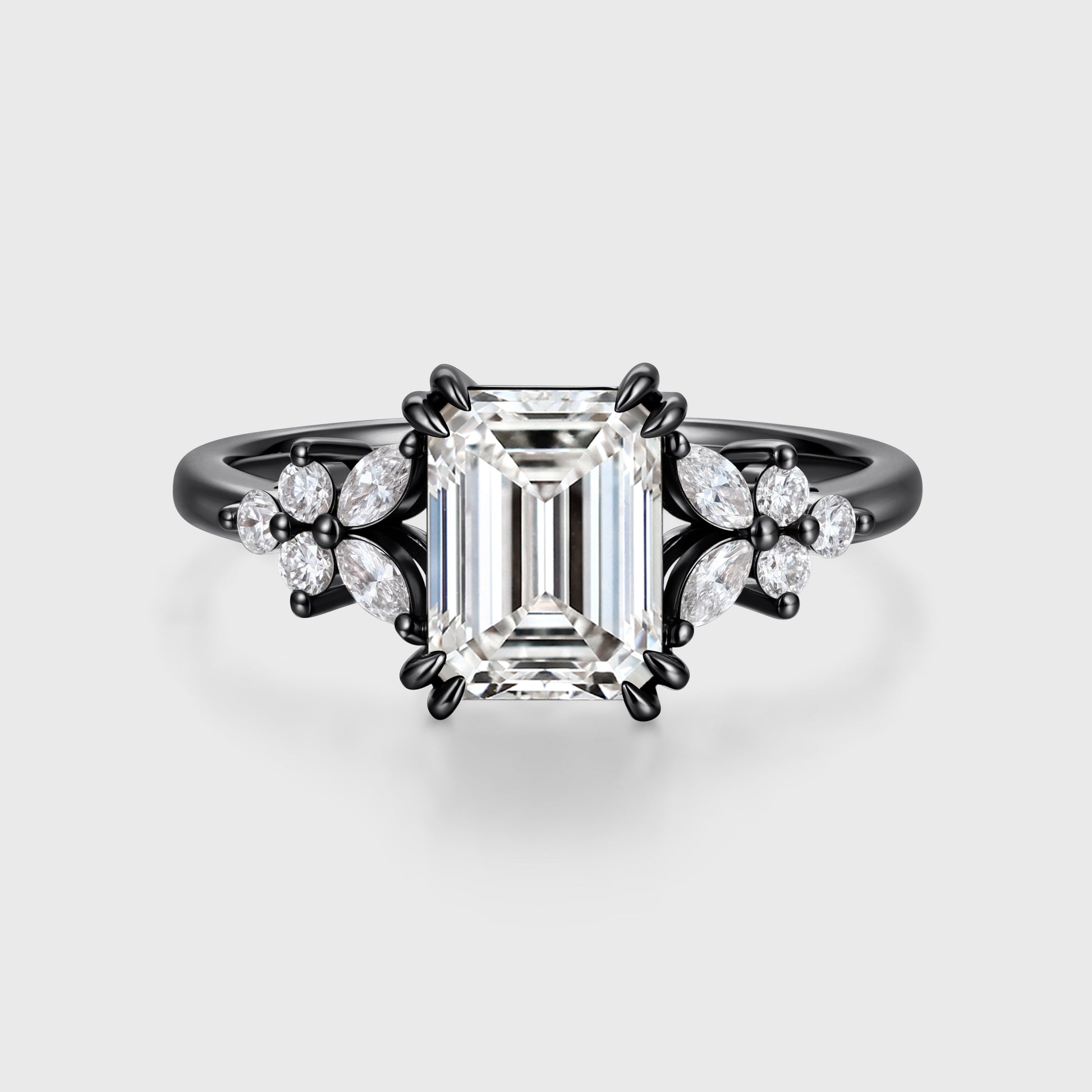 1.0CT~5.0CT Emerald cut Lab grown Diamond Cluster Engagement Ring Set