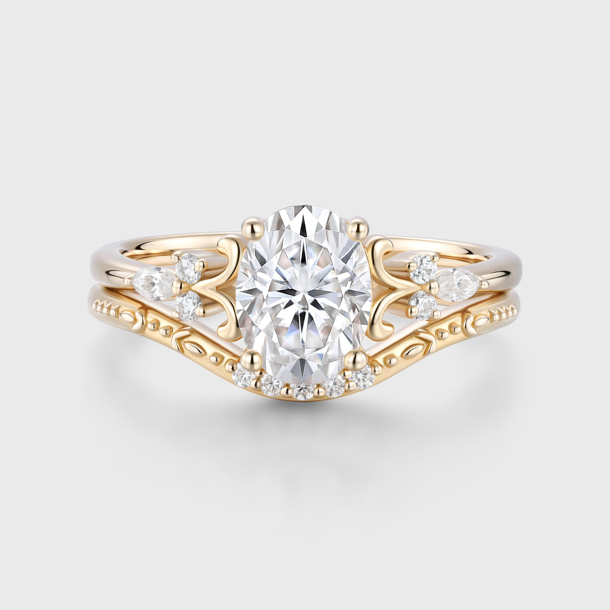 Oval cut Moissanite Side Stone Bridal Set