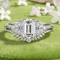 1.0CT~5.0CT Emerald cut Lab grown Diamond Cluster Engagement Ring Set