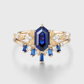 Hexagon cut Sapphire Leaf Vine Split Shank Bridal Set