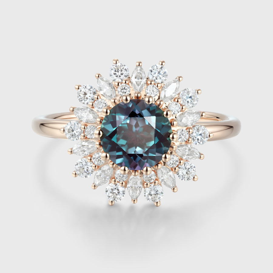 Round Cut Alexandrite Engagement Ring