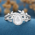 1.25 Carat Pear cut Moissanite leaf Engagement ring Bridal Set